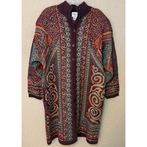 Cervelle Vintage Wool Blend Aztec Southwest Print Long Cardigan‎ W/ Pockets. XL